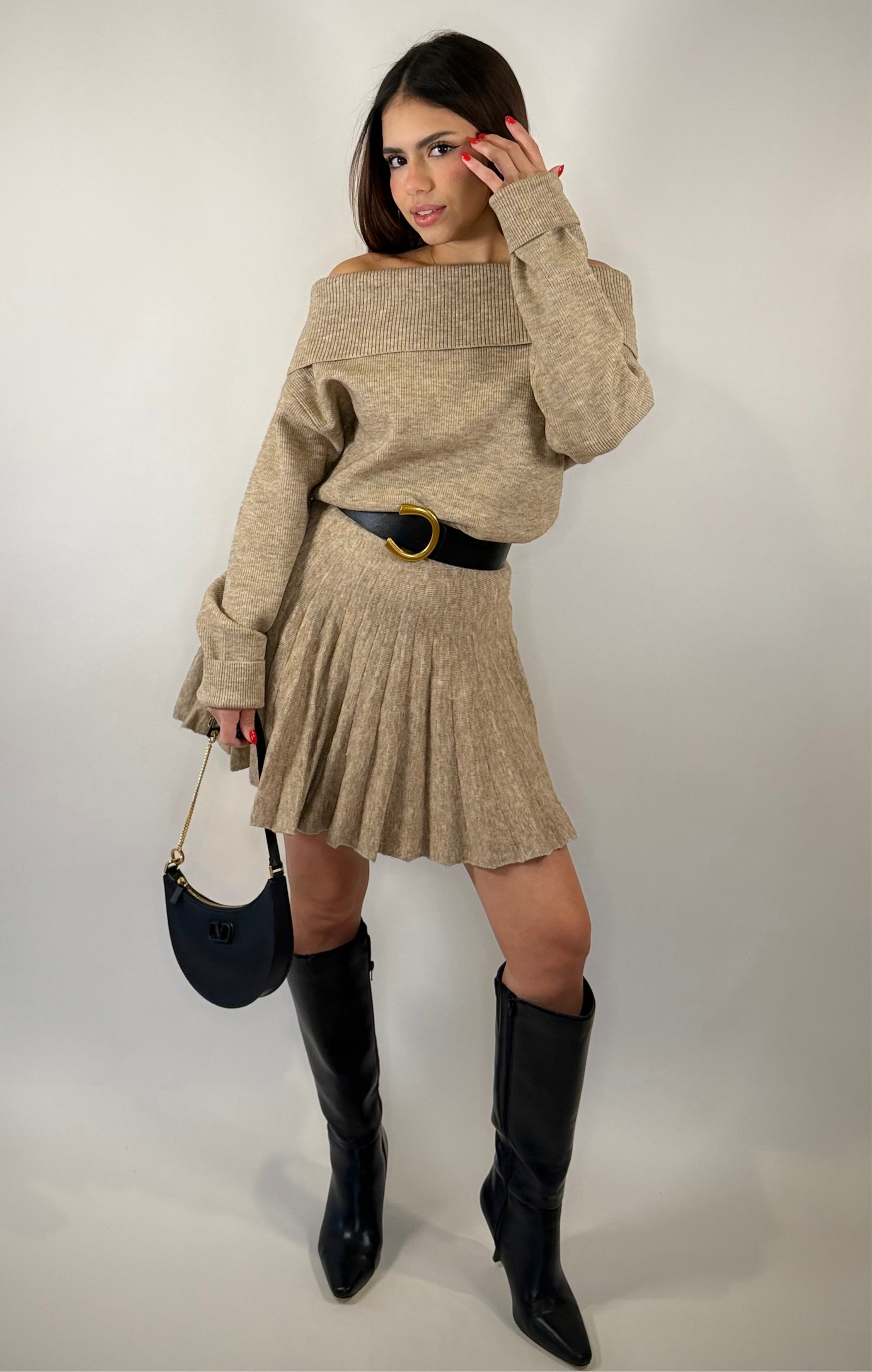 Mocha Muse Off Shoulder Knit Dress