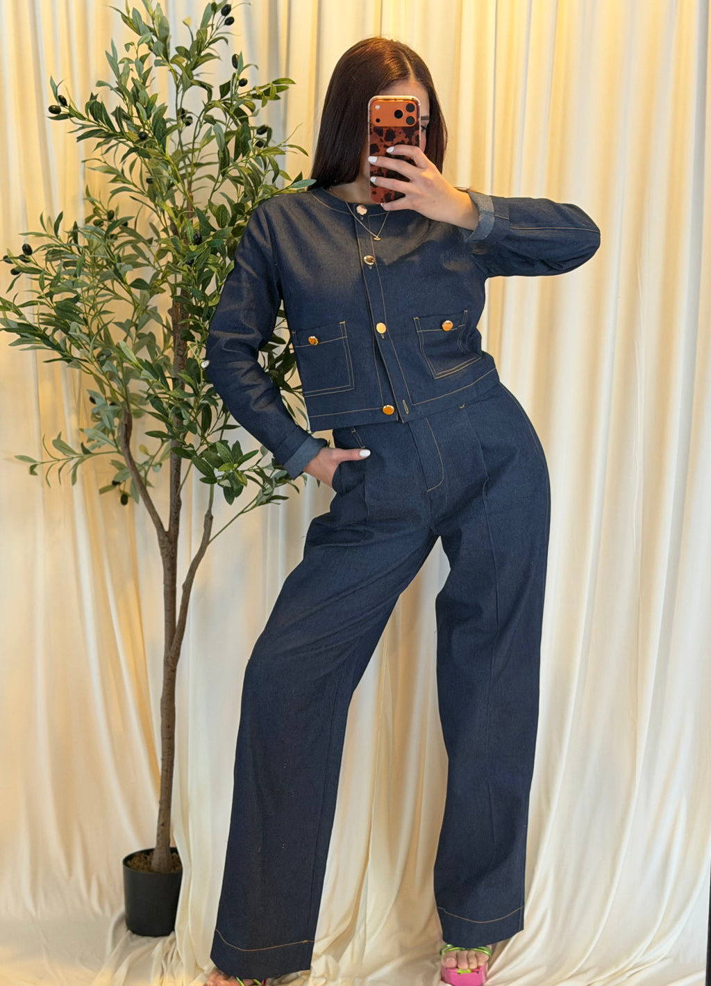 Contrast Topstitch Denim Set