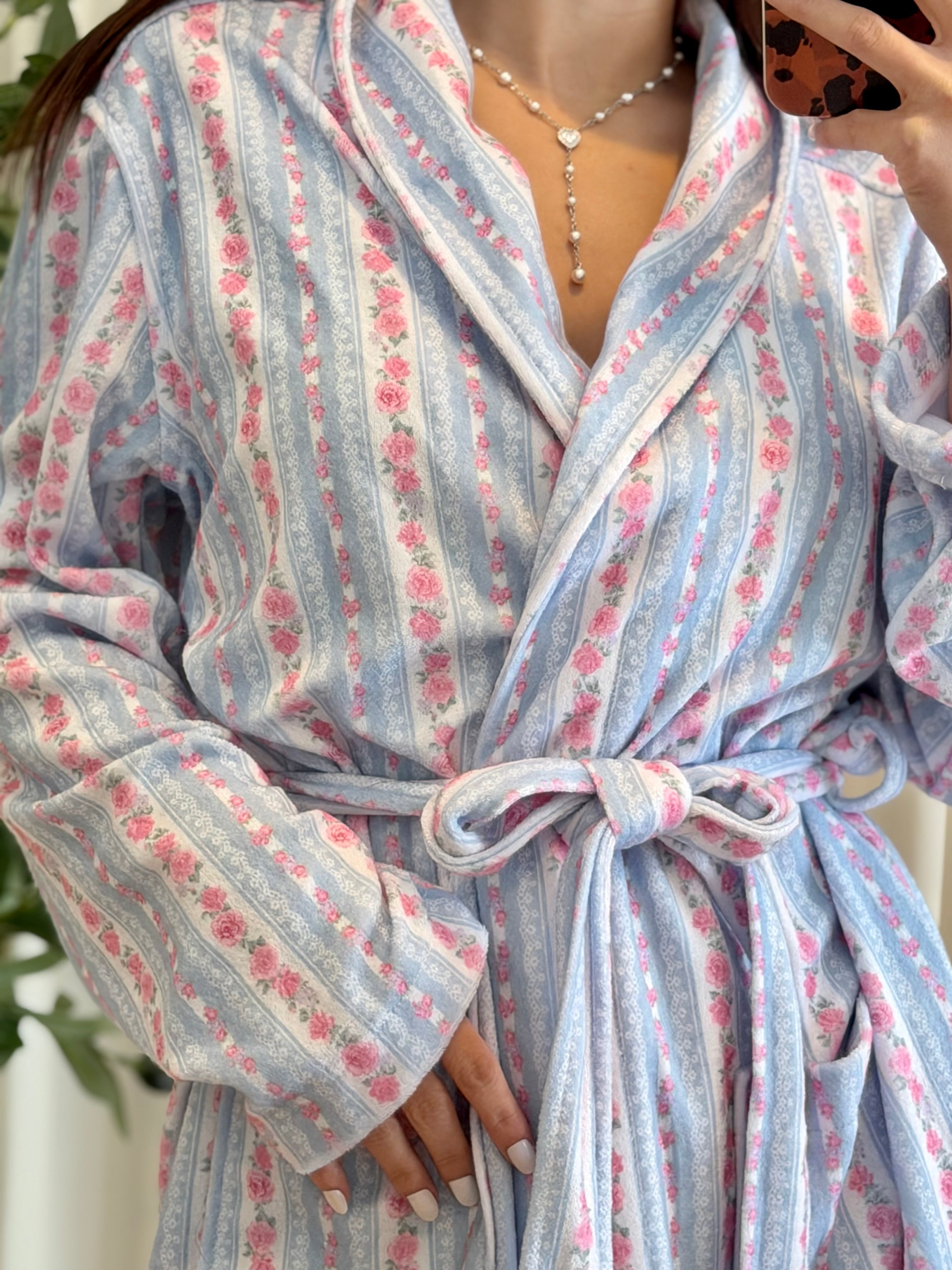 Rose Stripe Floral Robe (Set)