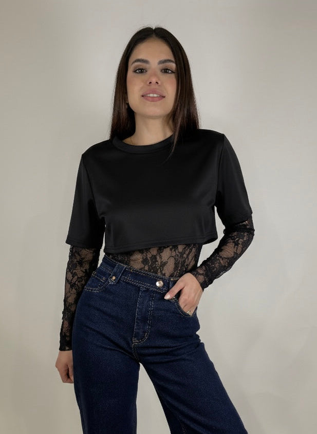 Delicate Contrast Lace Bodysuit Top