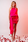 Pink Goddess Ruched Halter Dress