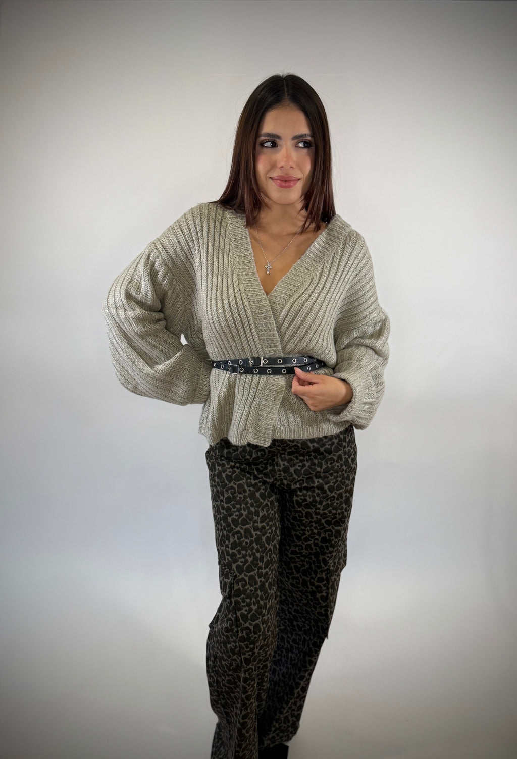 Warm Grey Wrap Cardigan With Belt