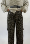Grey Leopard Cargo Wide Leg Pants