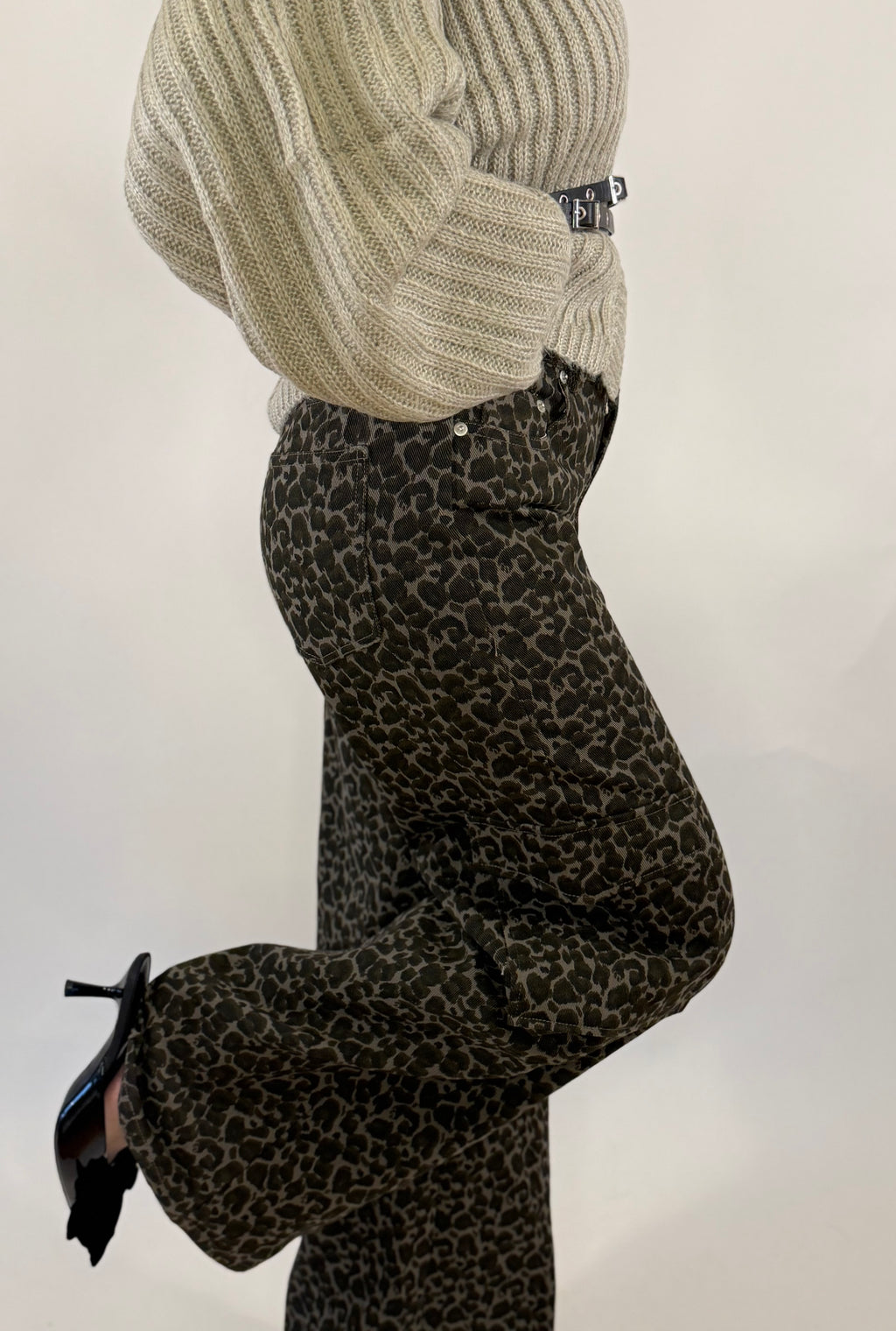 Grey Leopard Cargo Wide Leg Pants