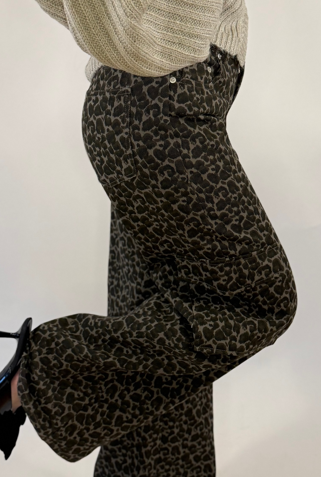 Grey Leopard Cargo Wide Leg Pants