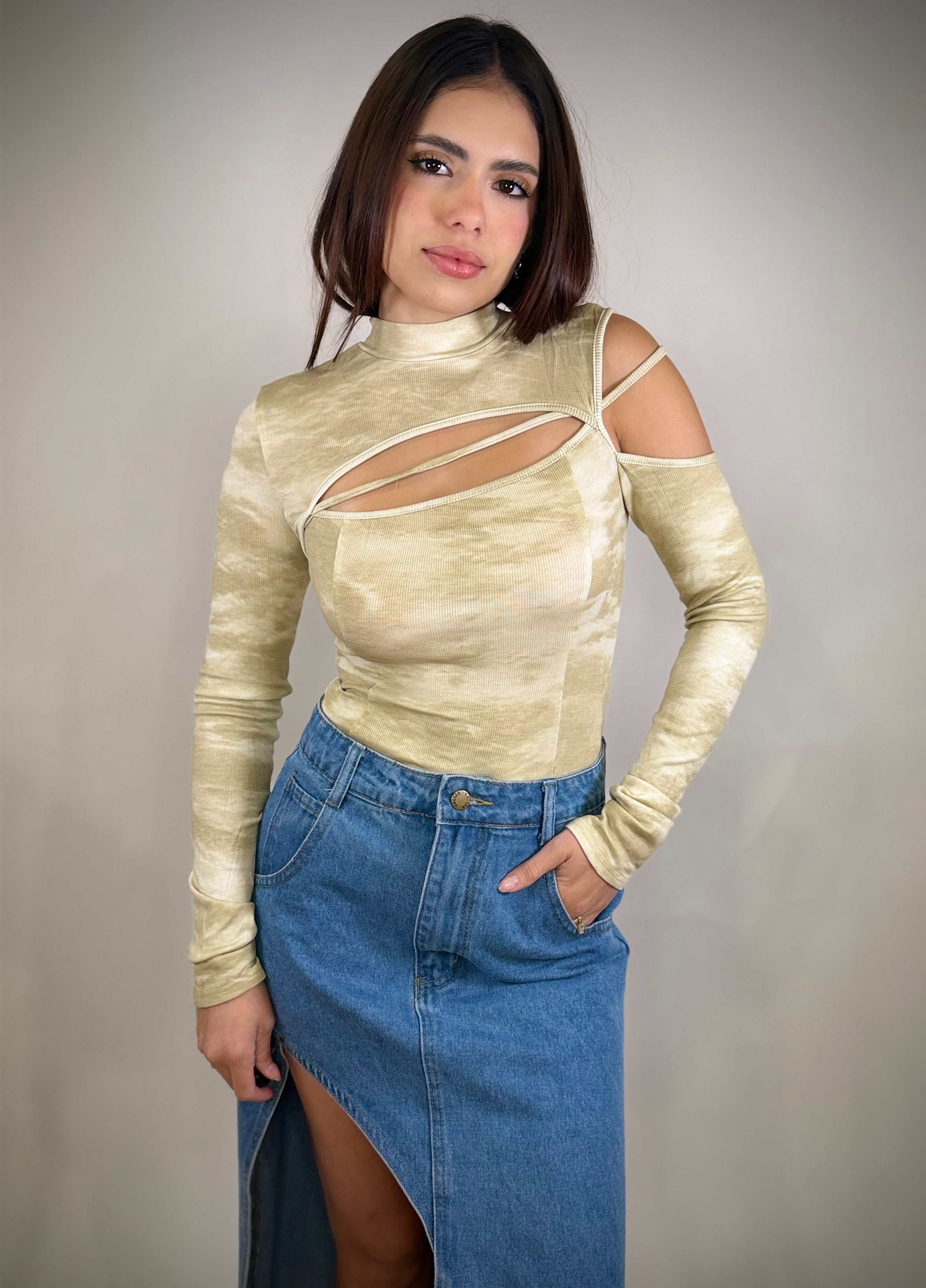 Taupe Marble Cut Out Bodysuit