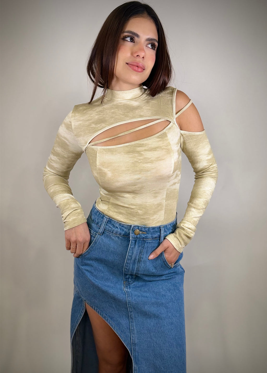 Taupe Marble Cut Out Bodysuit