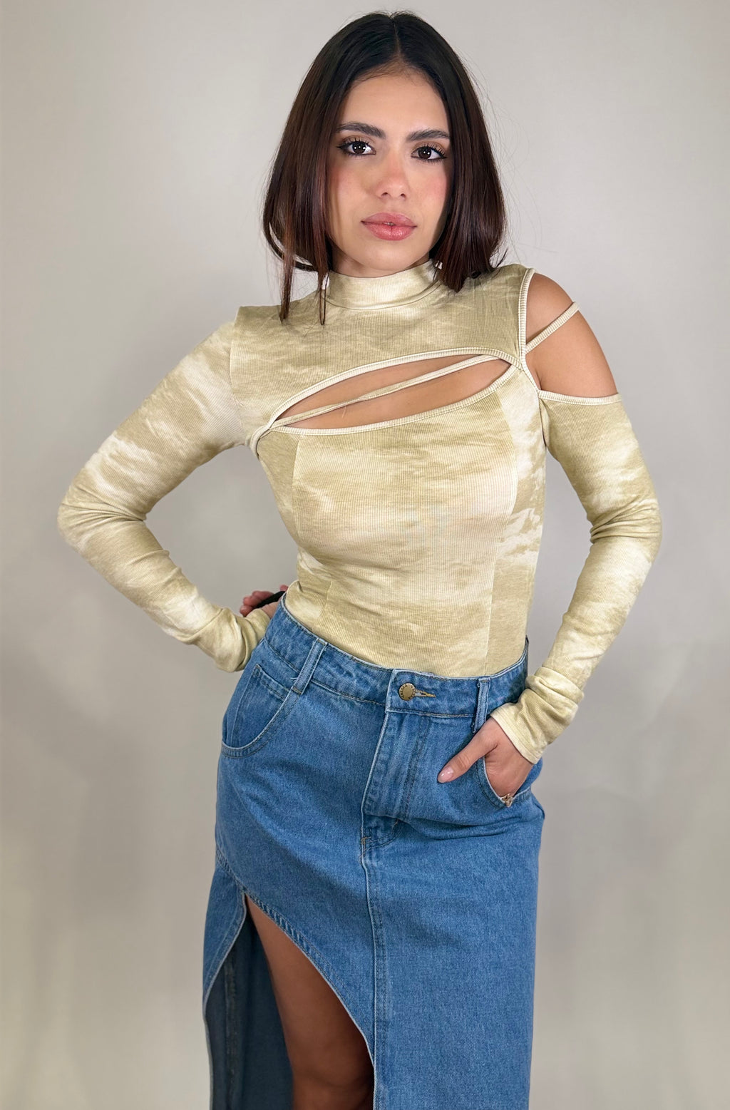 Taupe Marble Cut Out Bodysuit