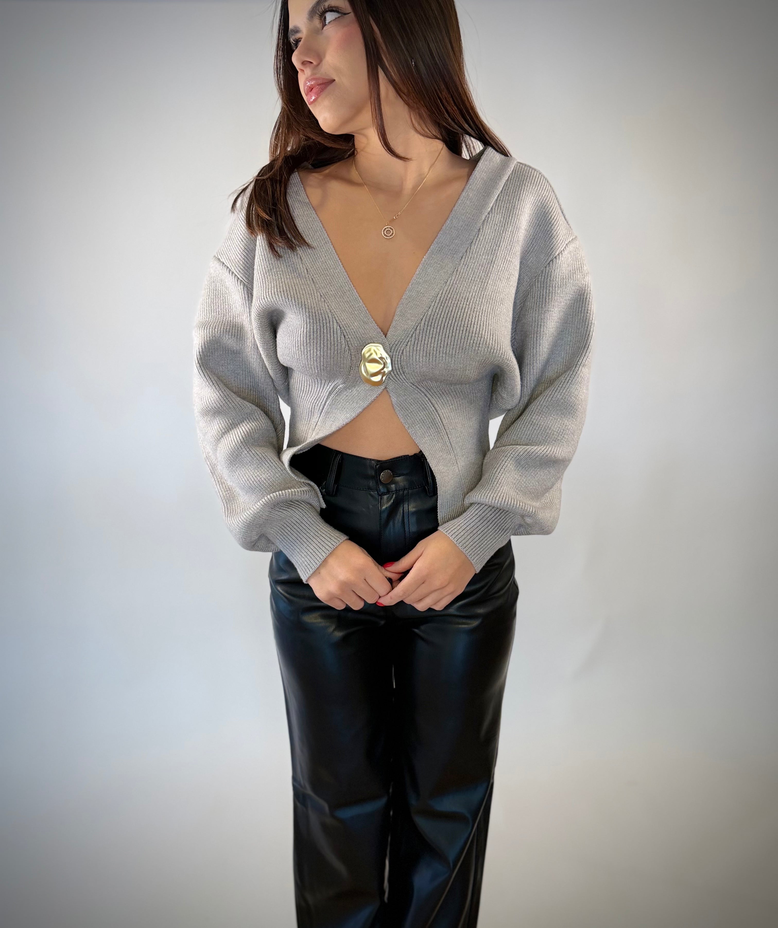 Noir Luxe Gold Button Cardigan