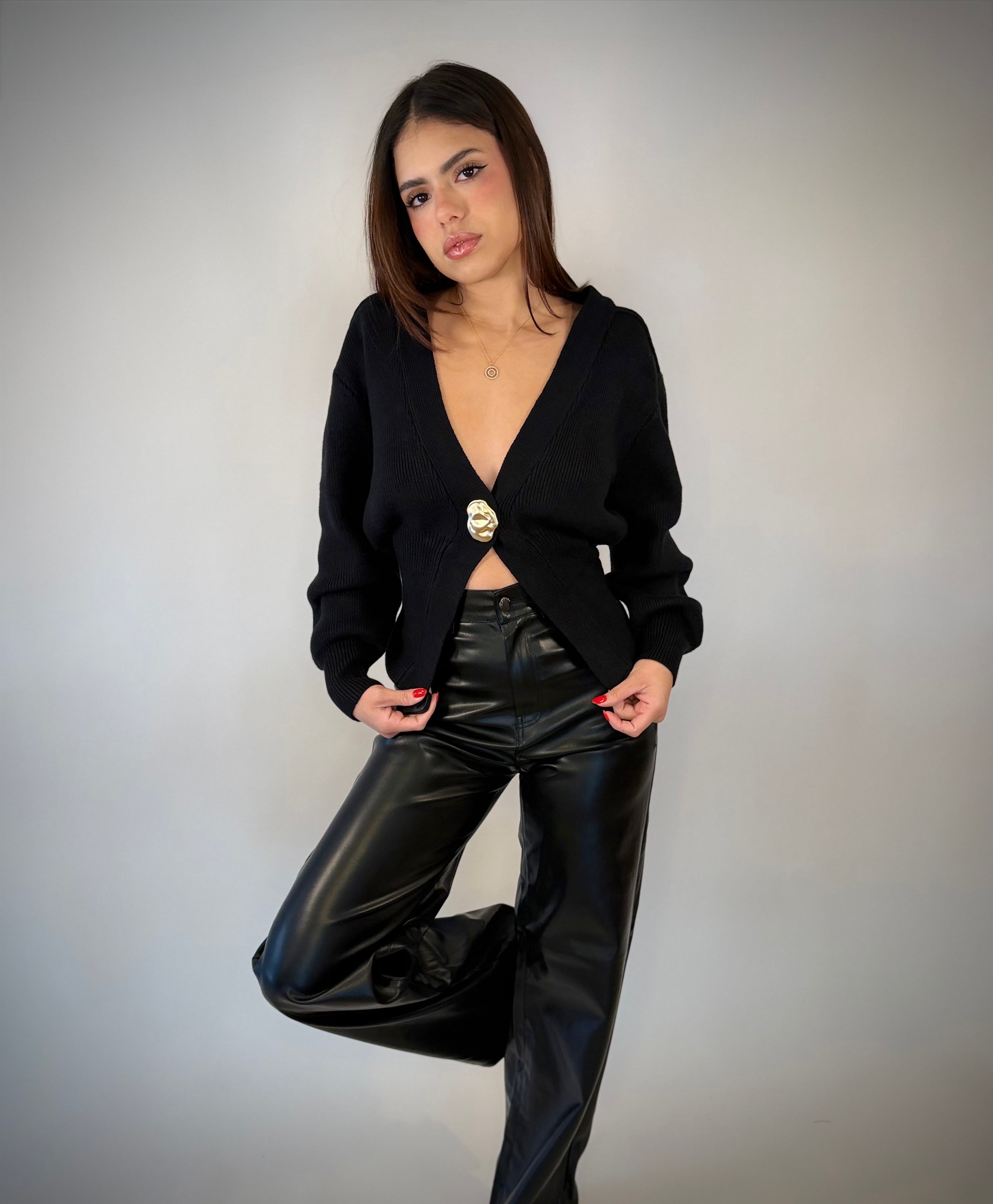 Noir Luxe Gold Button Cardigan