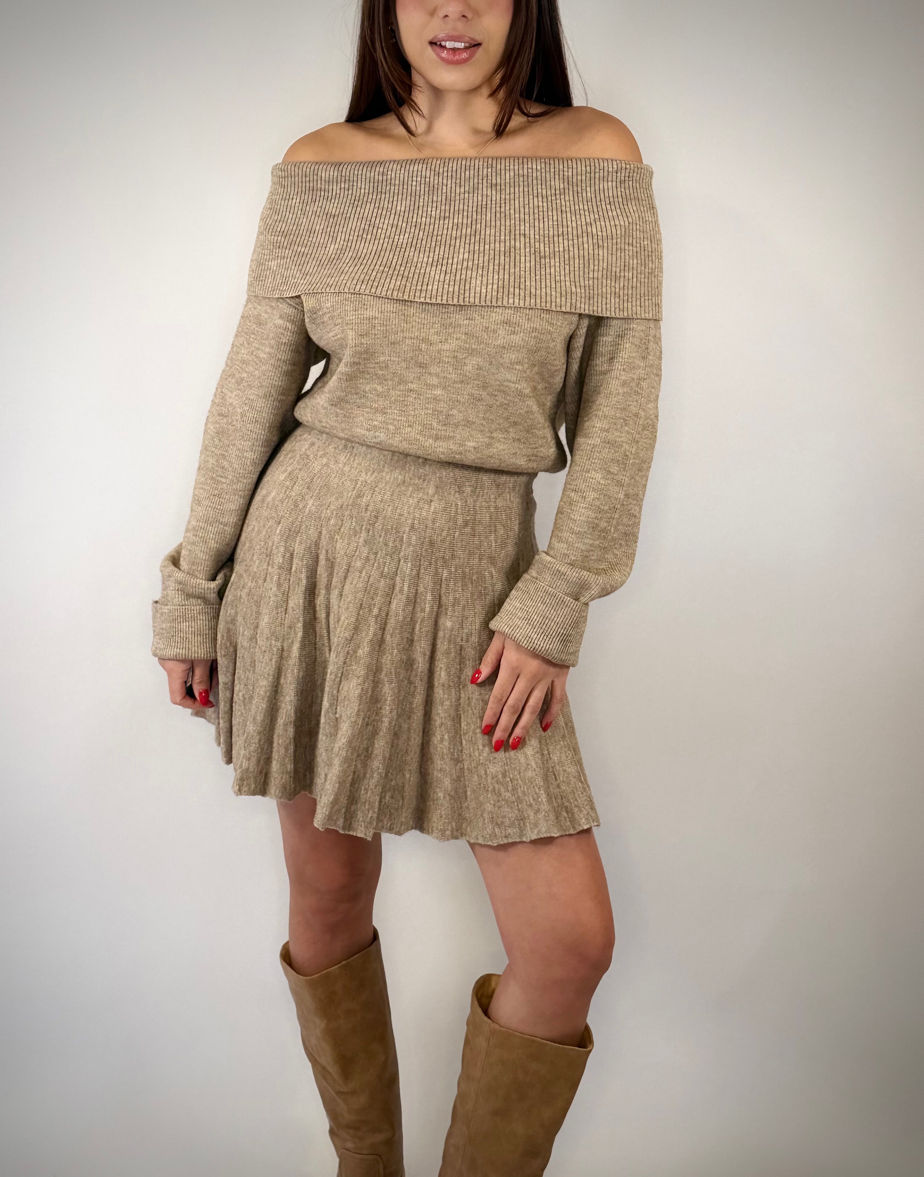 Mocha Muse Off Shoulder Knit Dress