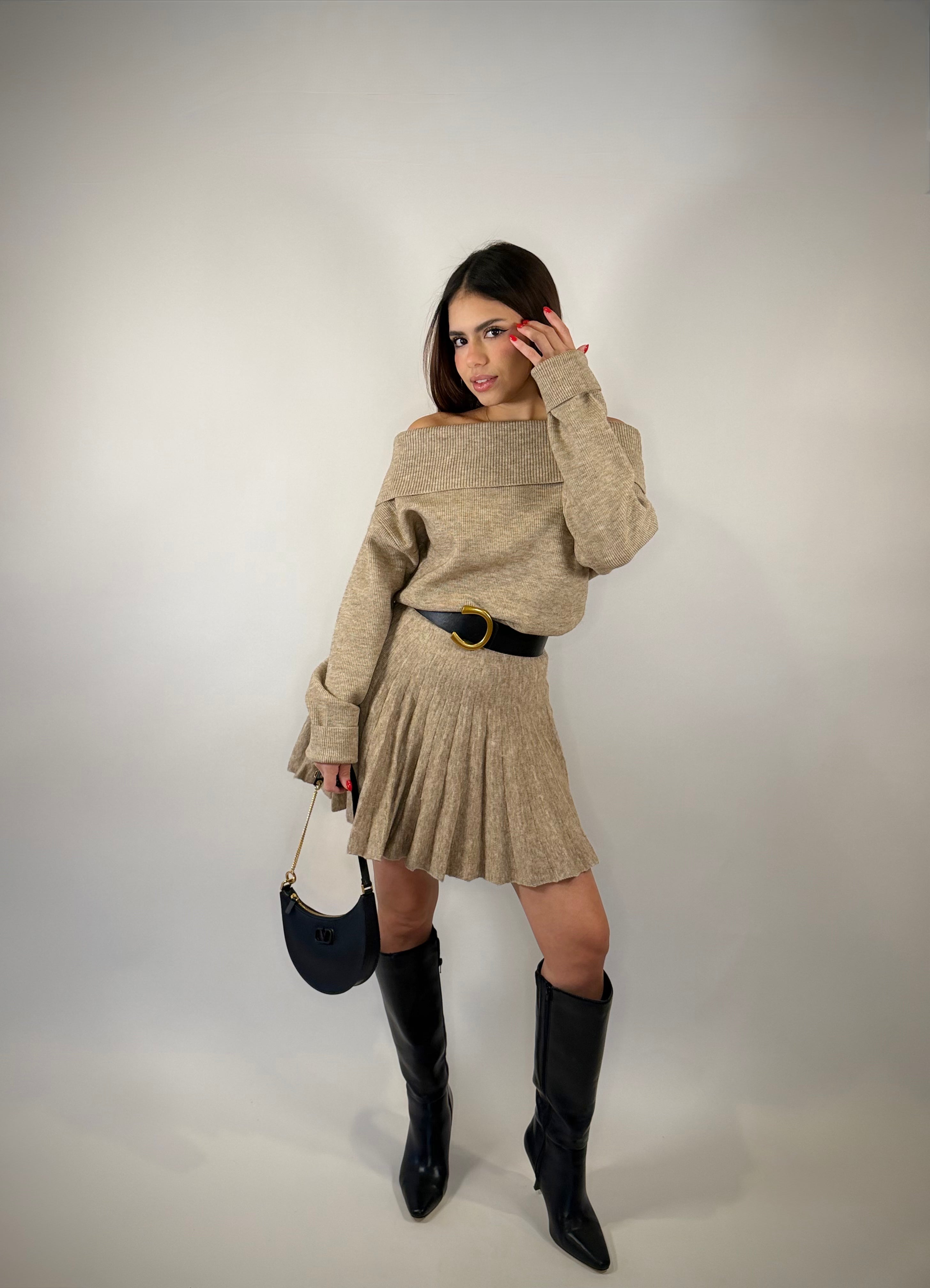 Mocha Muse Off Shoulder Knit Dress